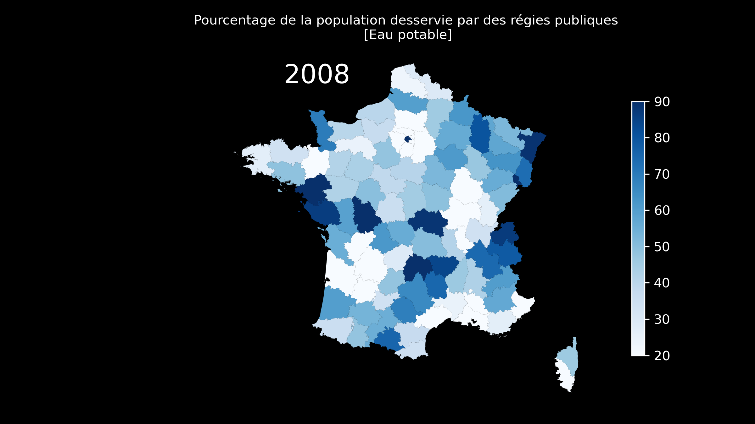 Proportion de la population desservie en eau par une régie publique en 2008