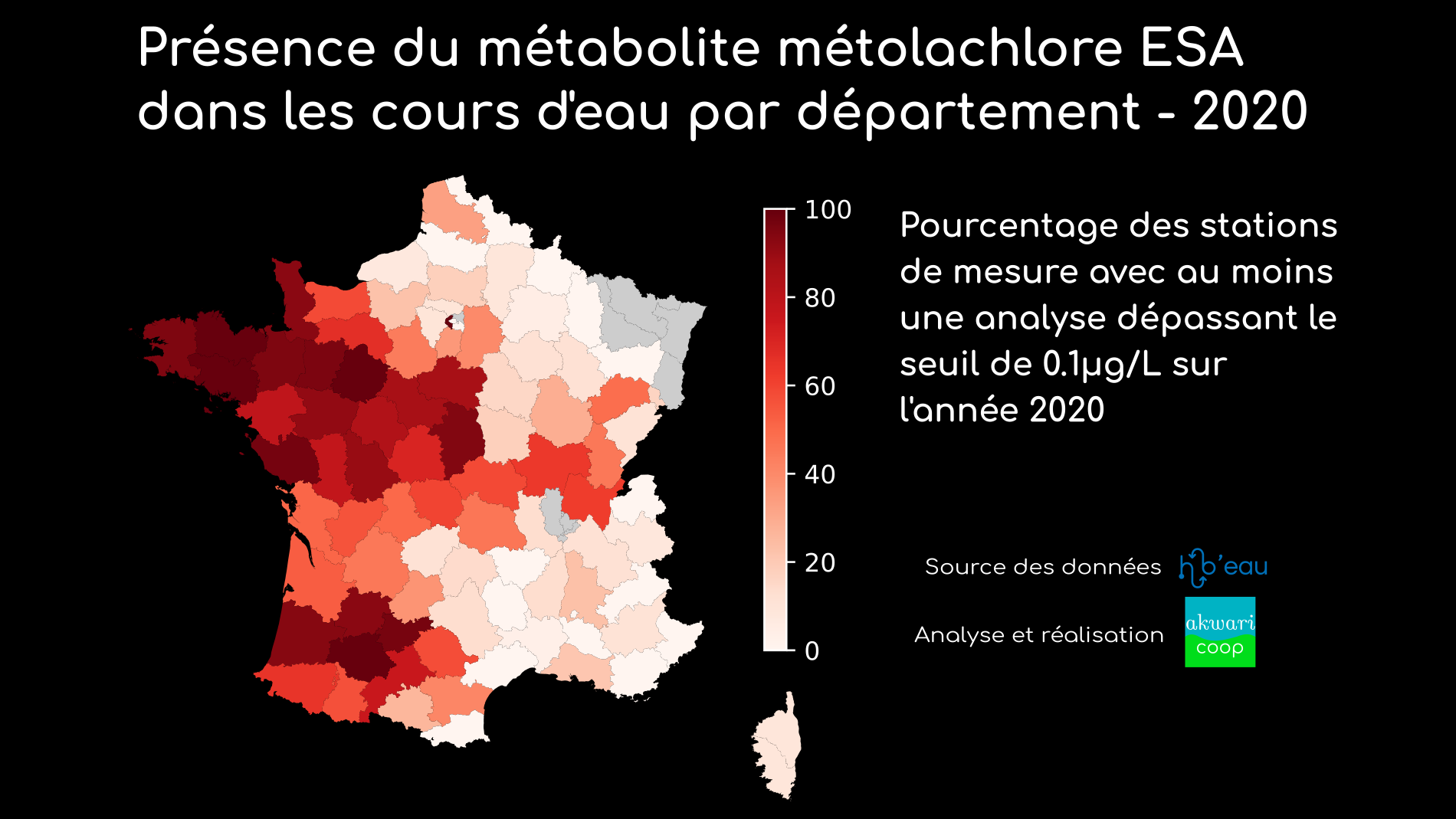 Carte de l'intensité du pic de sécheresse atteint par région en 2022, en France. La Bretagne est la plus touchée.